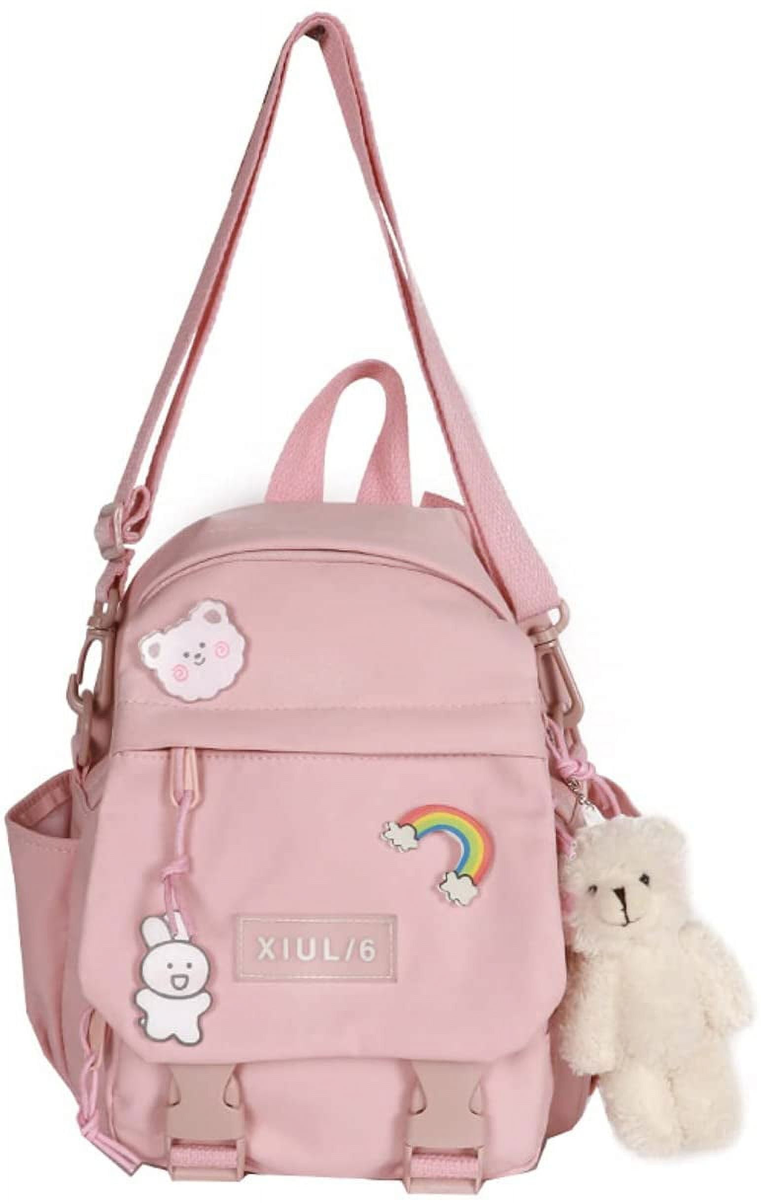 Backpack with Cute Pin Accessories Plush Pendant Kawaii School Backpack  Cute Aesthetic Backpack Blue 