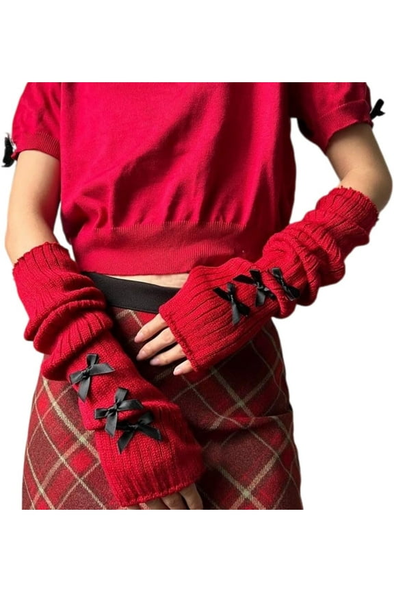Cute Y2K Bow Arm Warmers Kawaii Half Finger Adorable Accesspties for Teen Girl Glove Gyaru Harajuku Arm Sleeve