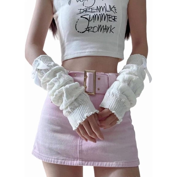 PIKADINGNIS Cute Y2K Bowknot Arm Warmers Kawaii Half Finger Adorable Accesspties for Teen Girl Glove Gyaru Arm Sleeve Harajuku