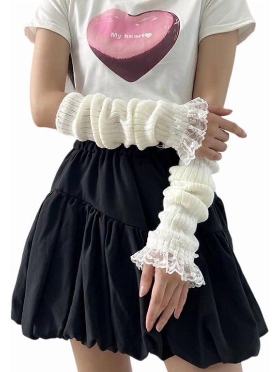 Cute Y2K Lace Arm Warmers Kawaii Half Finger Adorable Accesspties for Teen Girl Glove Gyaru Arm Sleeve Harajuku