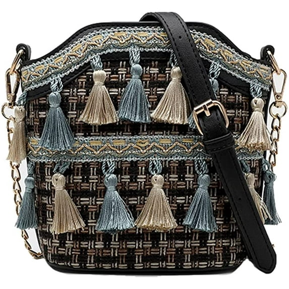 PIKADINGNIS Ethnic Tassel Sling Crossbody Bag for Women Vintage Shoulder Bags Tassel Nation Woven Handbag Casual Commuter Bag