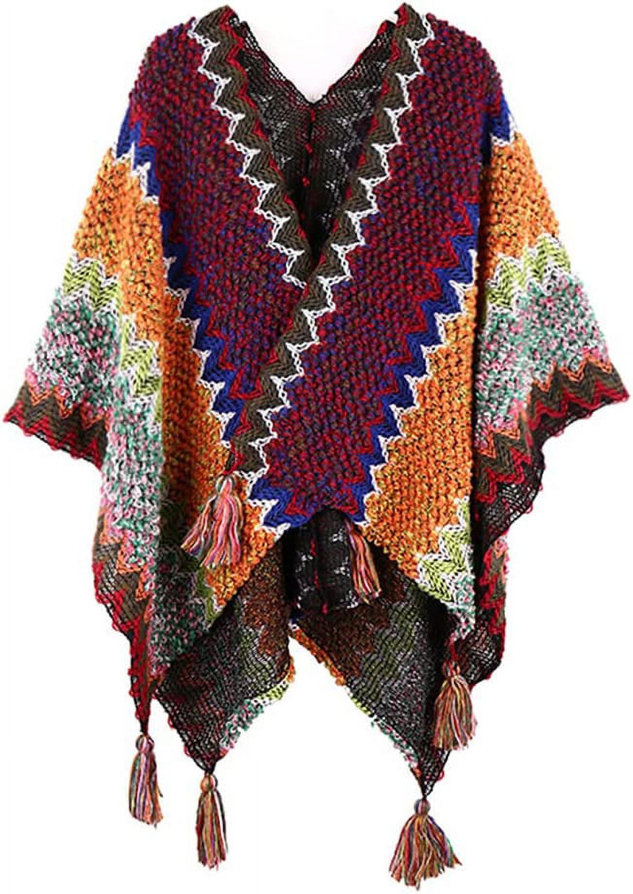 PIKADINGNIS Ethnic Wrap Shawl Poncho Cape for Women Knit Open Front