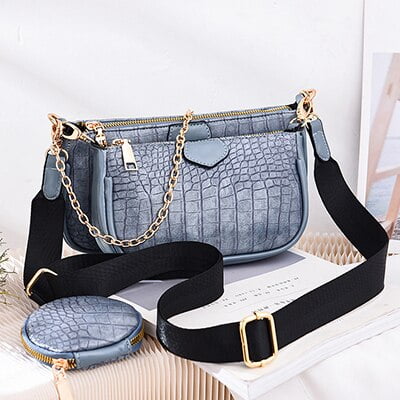 Bags & Purses, 'Classy' Croc Embossed Leather Three Section Cross Body Bag
