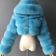 thumbnail image 1 of PIKADINGNIS Fashion Hooded Faux Fur Coat Women Winter High Quality Warm Blue Furry Overcoat Elegant Plush Crop Jacket Femme, 1 of 6