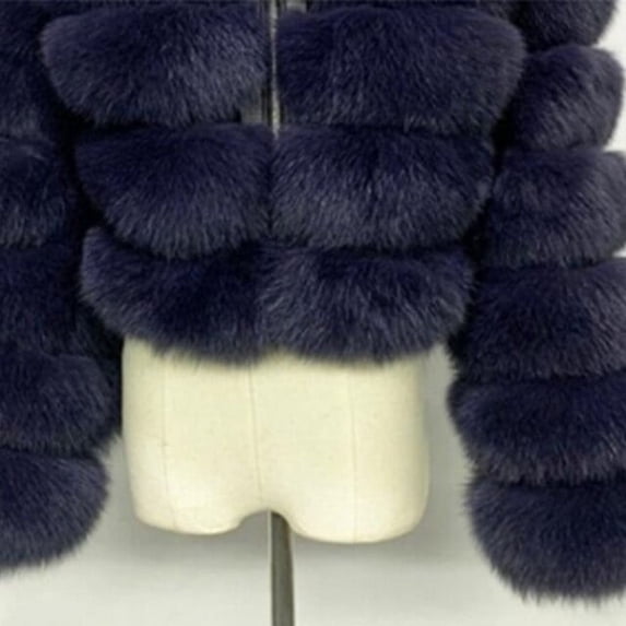 PIKADINGNIS Fashion Hooded Faux Fur Coat Women Winter High Quality Warm Blue Furry Overcoat Elegant Plush Crop Jacket Femme