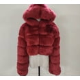 thumbnail image 1 of PIKADINGNIS Fashion Hooded Faux Fur Coat Women Winter High Quality Warm Blue Furry Overcoat Elegant Plush Crop Jacket Femme, 1 of 6