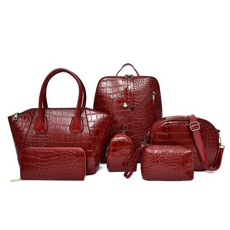 Pikadingnis Fashion Ladies 6 Pieces Set Shoulder Bag High Quality PU Leather Handbags Women Bags Luxury Designer Crocodile Female Tote Bags, Adult