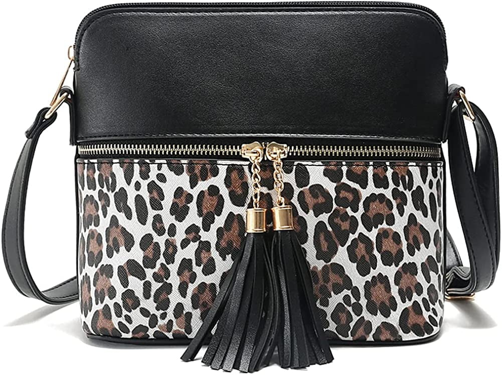 PIKADINGNIS Faux Leather Shoulder Bag Leopard Print Crossbody Bag for Women  Tassel Satchel Large Capacity Clutch Bag Fashion Purse