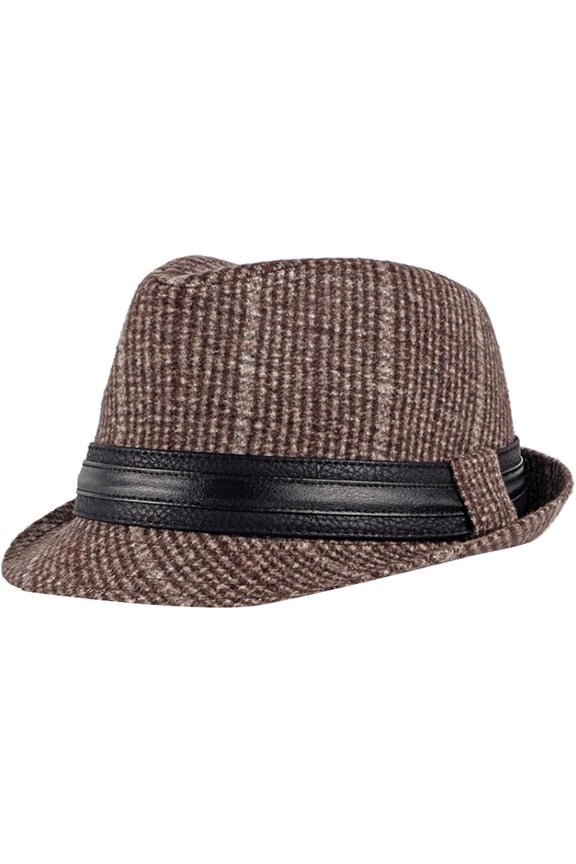 Fedora Hat Autumn Winter Panama Caps for Men Vintage Plaid Hat Retro Gentleman Black Band Male Trilby Jazz Hat Coffee