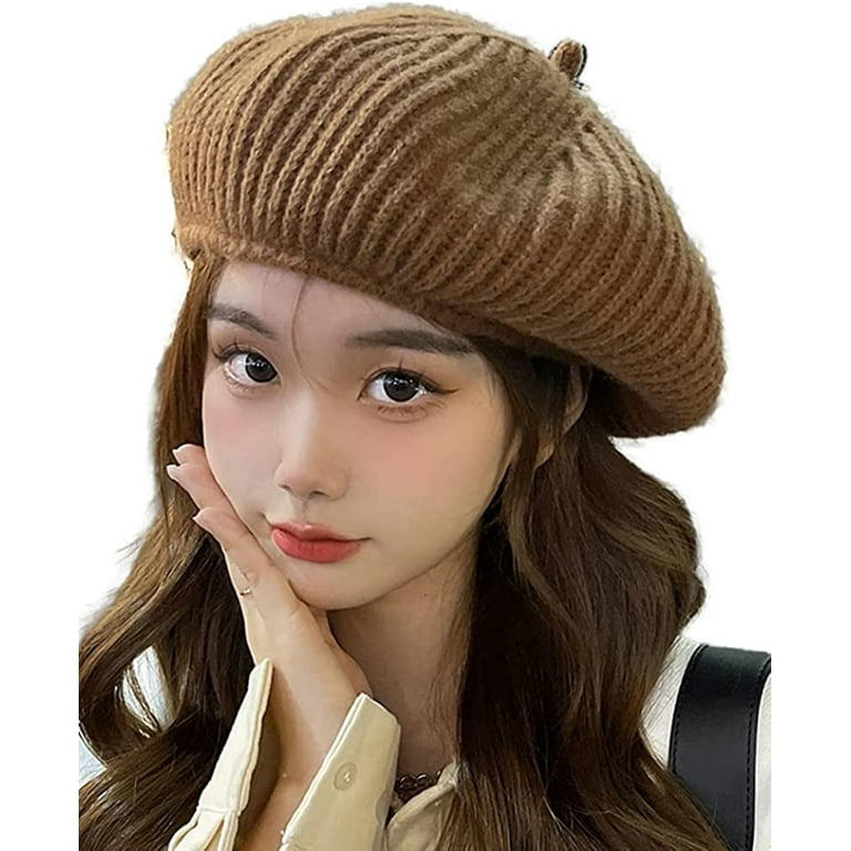 PIKADINGNIS French Wool Beret Hat Women Winter Knit Casual Warm Cap Girls  Ladies Fashionable Artist Painter Hat