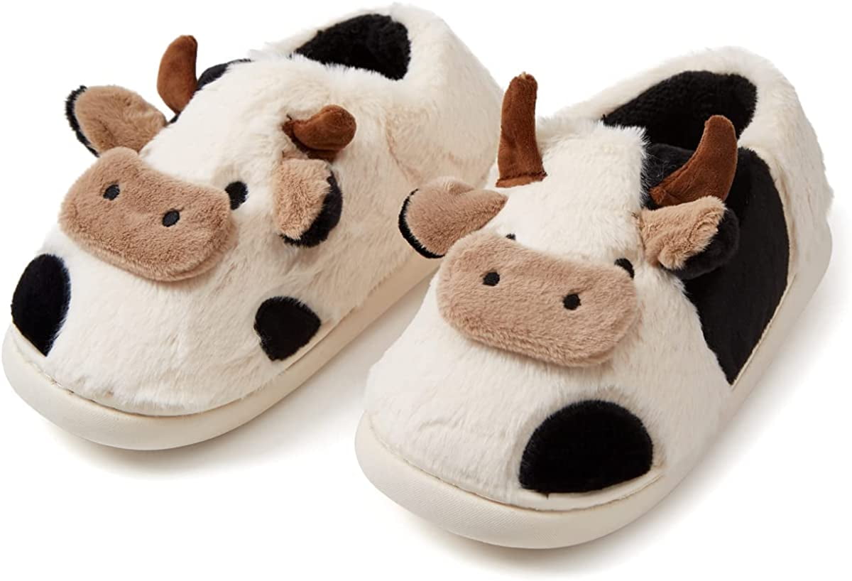 PIKADINGNIS Fuzzy Slippers Novelty Cow Slippers for Women Girls Non