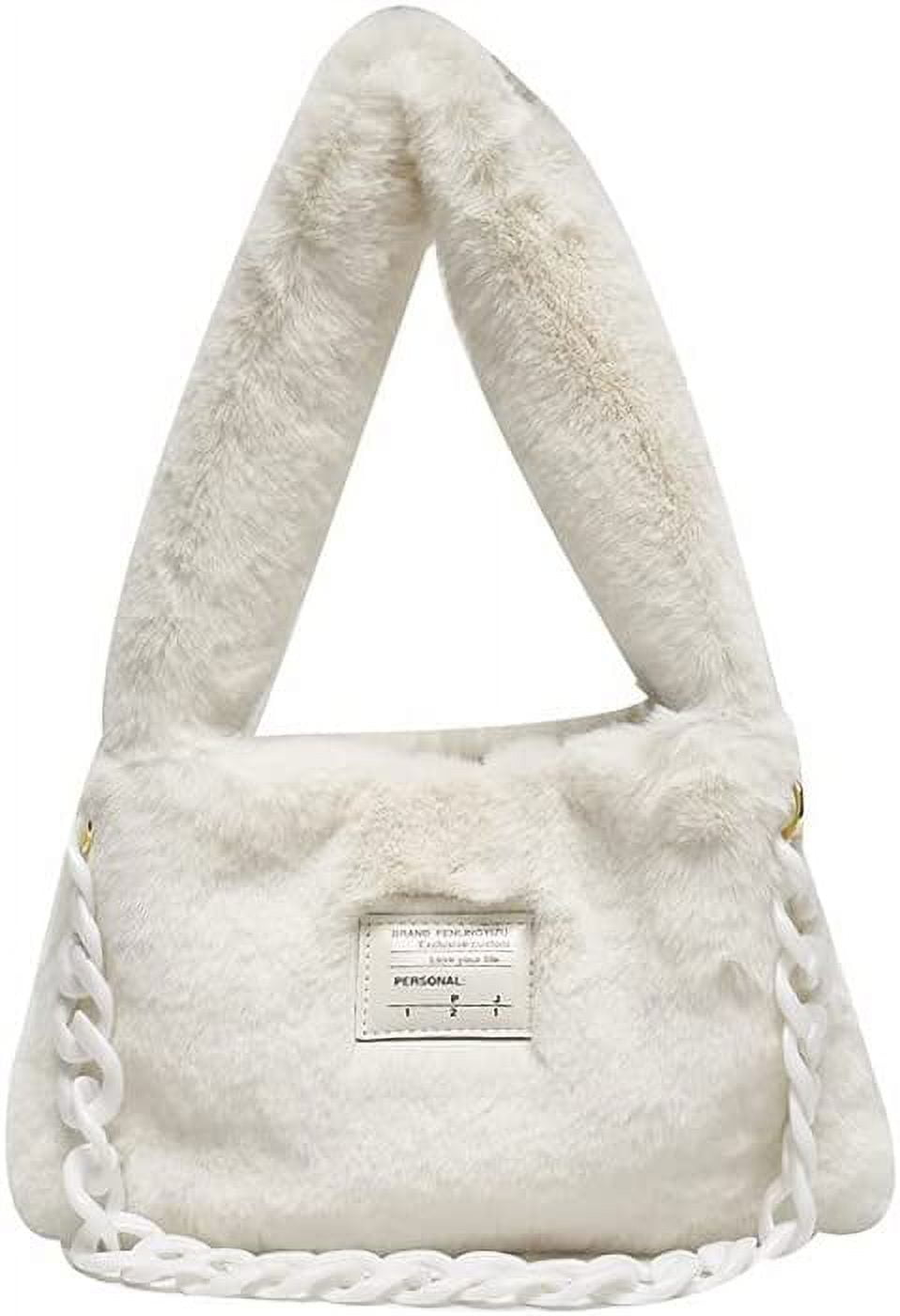 Women's Plumeria Fluffy Tote Bag, Y2K Style Fashion Chain Shoulder