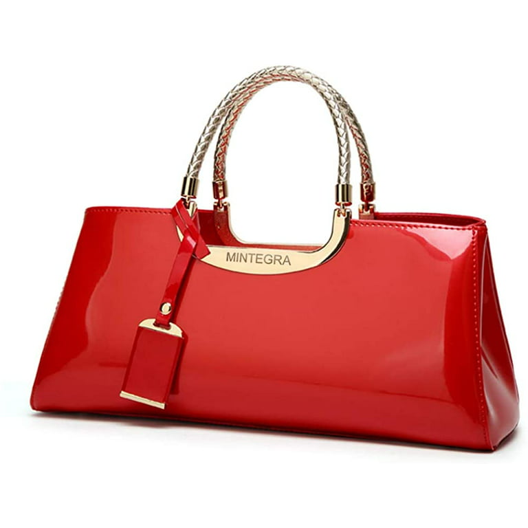 Pikadingnis Handbags for Women Fashion Patent Leather Designer Tote Bag Evening Wedding Party Shoulder Bag, Adult Unisex, Size: One size, Red