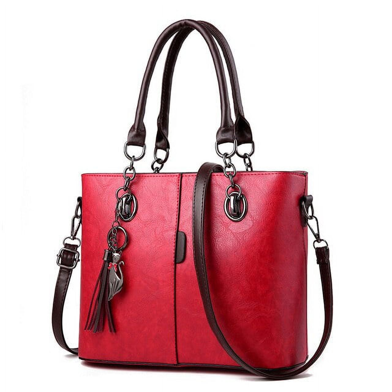 Women Messenger Bags PU Leather Casual Handbags Female Designer Bag Vintage  Tote Shoulder Bag-Wine Red