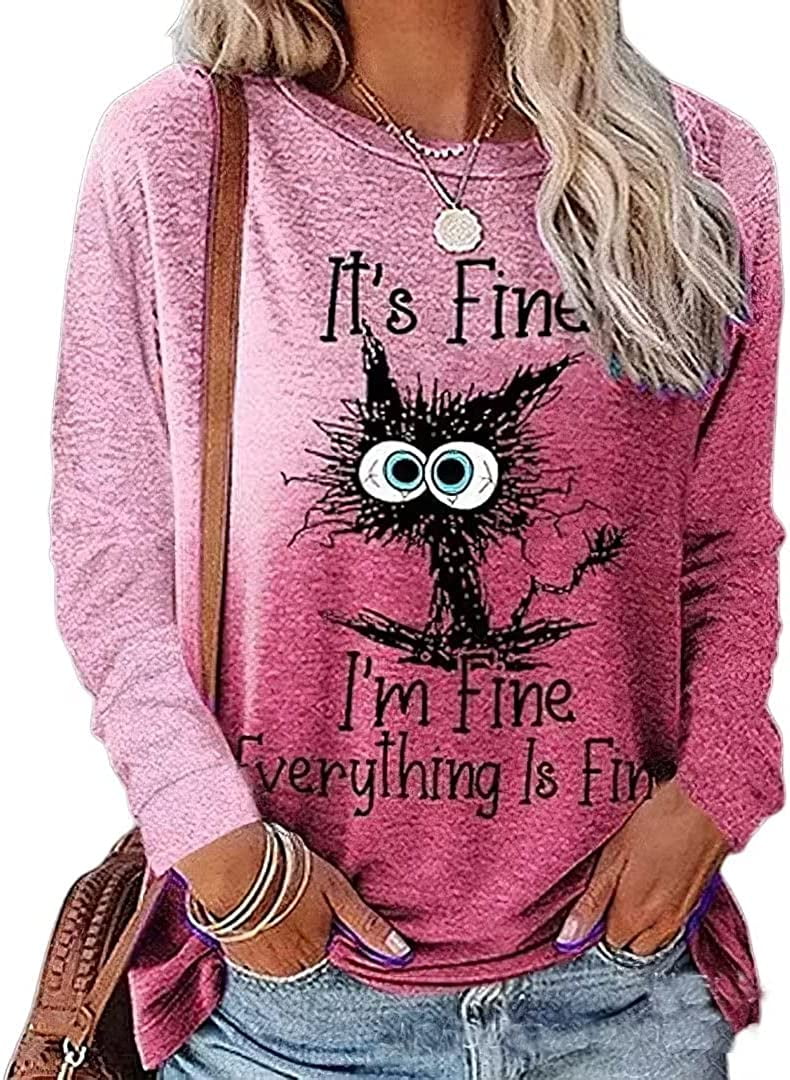 PIKADINGNIS It's Fine I'm Fine Everything is Fine Funny Cat Sweatshirt
