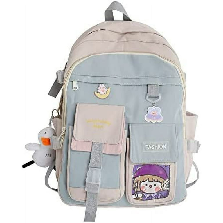 PIKADINGNIS Kawaii Backpack with Kawaii Pin and Accessories Backpack Cute  Aesthetic Backpack Cute Kawaii Backpack for School (Blue)