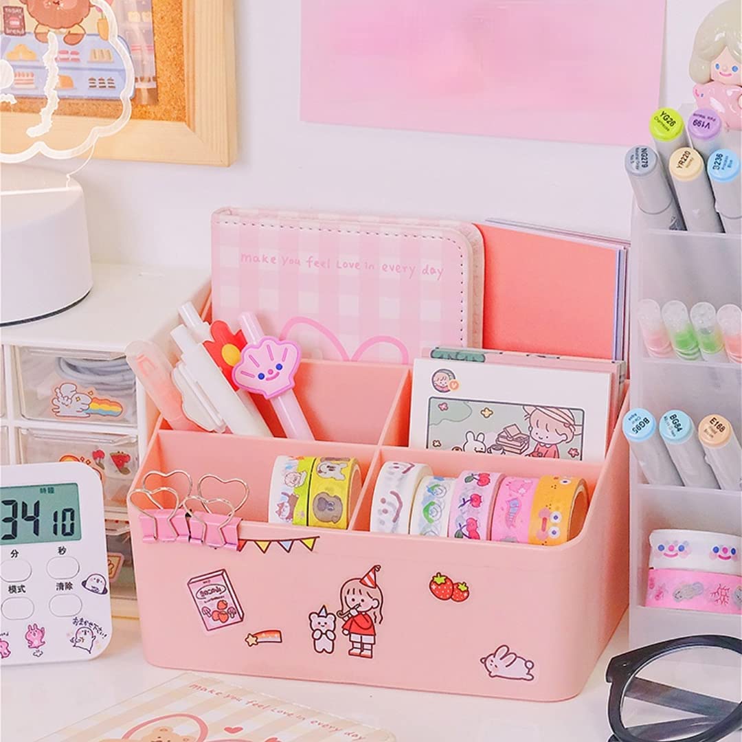 PIKADINGNIS Kawaii Desk Accessories Kawaii Organizer with Stickers