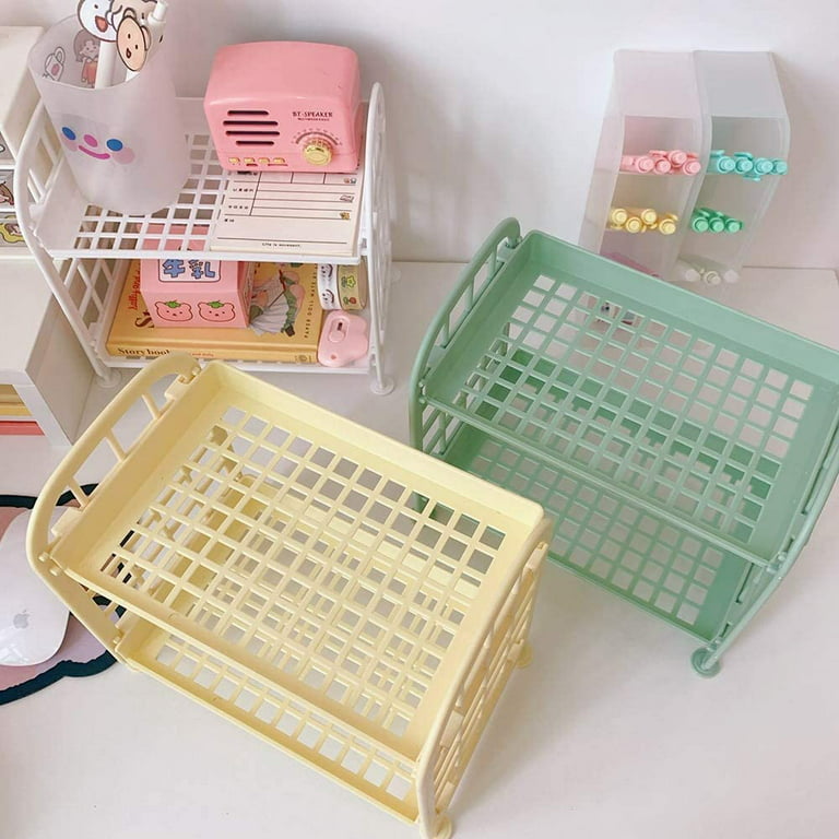 PIKADINGNIS Kawaii Desk Organizer Kawaii Desk Accessories Kawaii Makeup  Organizer Desktop Storage Cute (Pink) 