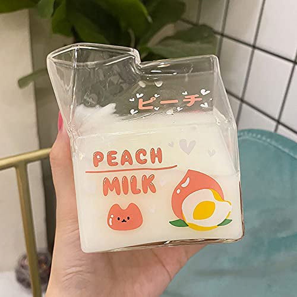 PIKADINGNIS Kawaii Glass Cup Kawaii Strawberry Milk Cup Glass Kawaii Cup  Japanese Drinks Kawaii (Peach mug)