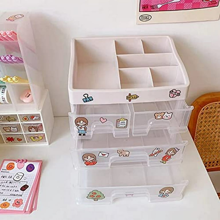 PIKADINGNIS Kawaii Makeup Organizer with Stickers Kawaii Desk Accessories Kawaii  Desk Organizer Kawaii Stuff for Room Organizer (2 Layers A) 