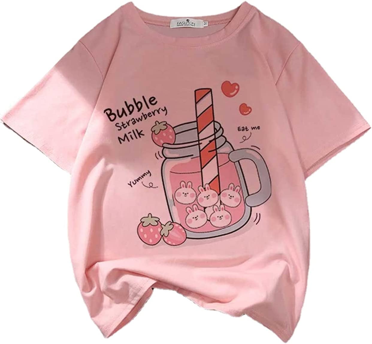  Cute Pink Strawberry Kawaii Aesthetic Anime Funny T-Shirt :  Clothing, Shoes & Jewelry