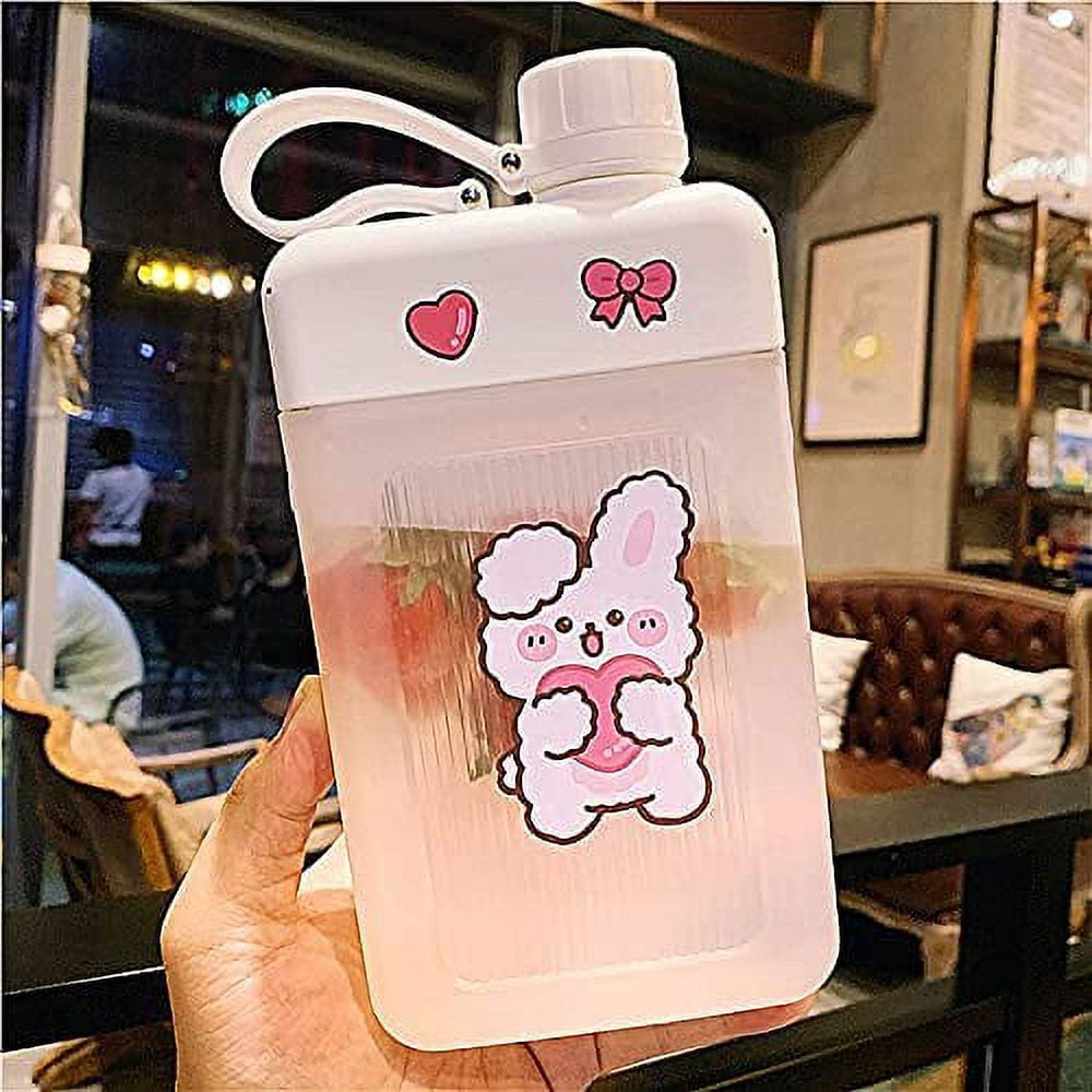 Kawaii Water Bottle with Straw Cute Large Water Bottles with Kawaii  Stickers Aesthetic Leakproof Square Drinking Bottle (white 1)