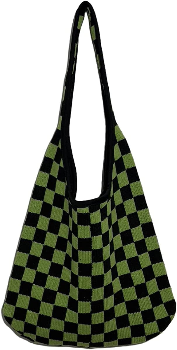 Checkered Knitted Tote Bag