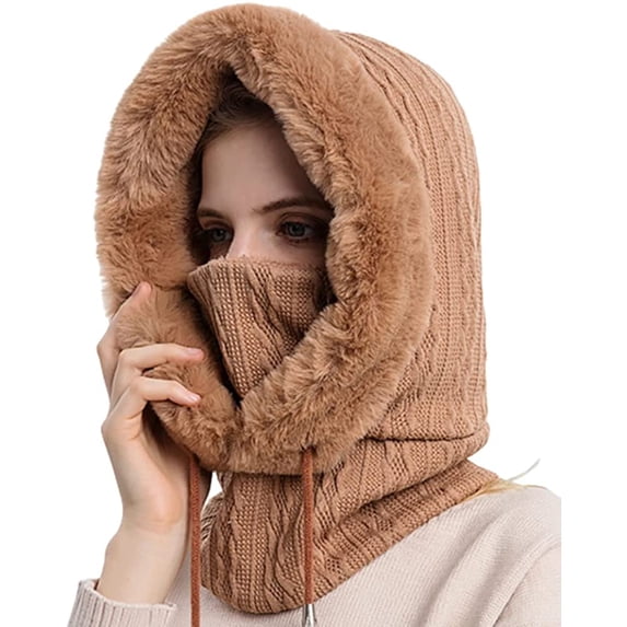 PIKADINGNIS Knit Warm Winter Bearies for Women Soft Fuzzy Chunky Outdoor Slounchy Skully Cap Intergrated Hats