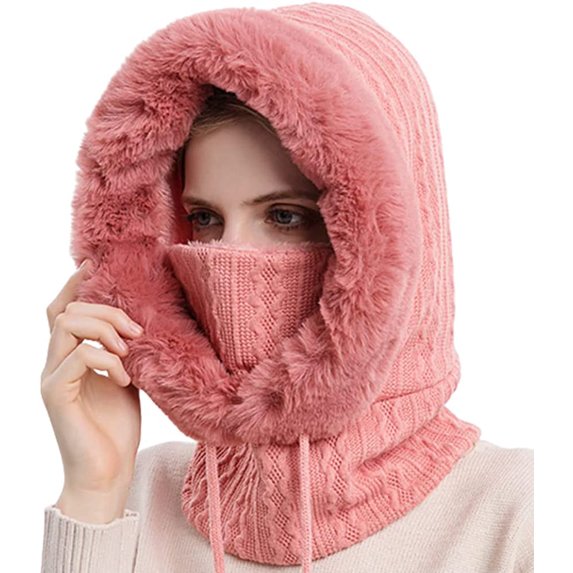 PIKADINGNIS Knit Warm Winter Bearies for Women Soft Fuzzy Chunky Outdoor Slounchy Skully Cap Intergrated Hats