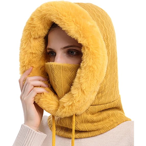 PIKADINGNIS Knit Warm Winter Bearies for Women Soft Fuzzy Chunky Outdoor Slounchy Skully Cap Intergrated Hats