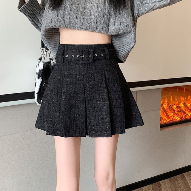 PIKADINGNIS Korean Fashion with Belt Pleated Skirts Women