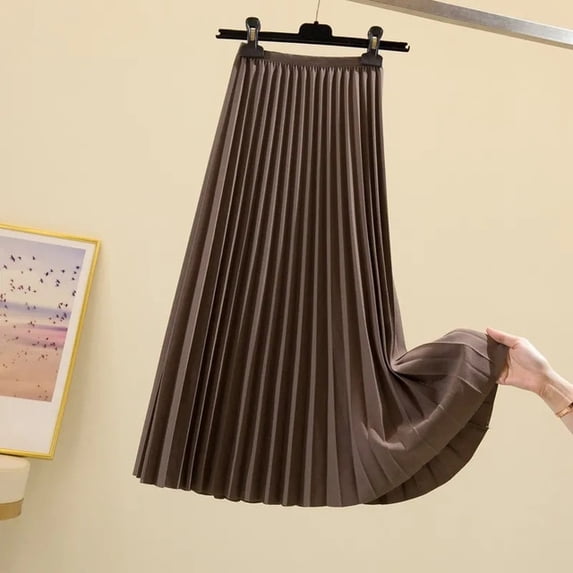 PIKADINGNIS Korean High Waist Midi Skirt for Women Spring Fashion All-match Pleated Skirts Female Solid Color Elegant A-line Skirt