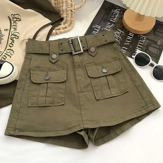 PIKADINGNIS Korean Style High Waist Mini Skirt Women Fashion with Belt Short Culotte Skirts Y2K Streetwear Big Pocket Cargo Skirts