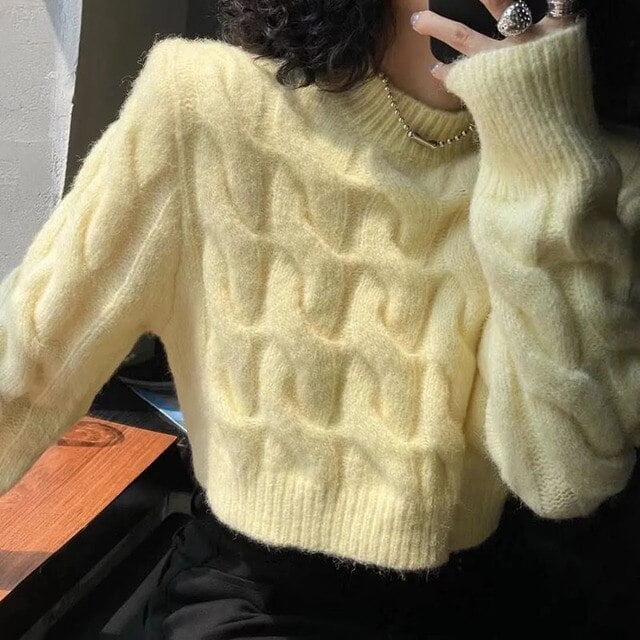New Color Matching Thick Warm O-neck Knit Sweater New Color Matching Thick Warm O-neck Knit Sweater