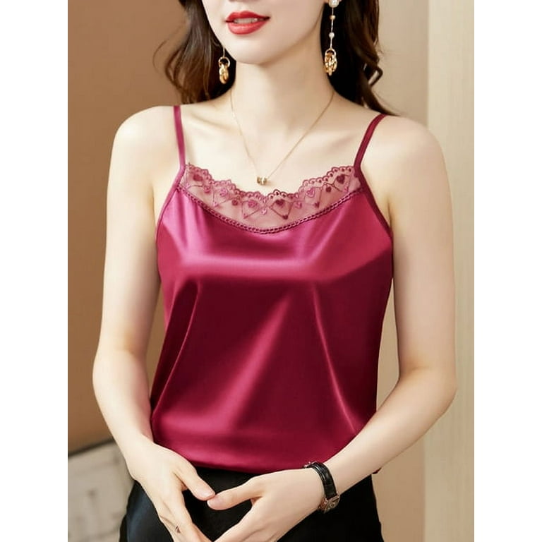 PIKADINGNIS Lace Basic Women Silk-Like Satin Tops Vest Summer Sexy Camis  Tank For Ladies Strappy Camisole Top Shirts Grunge Femme Clothes