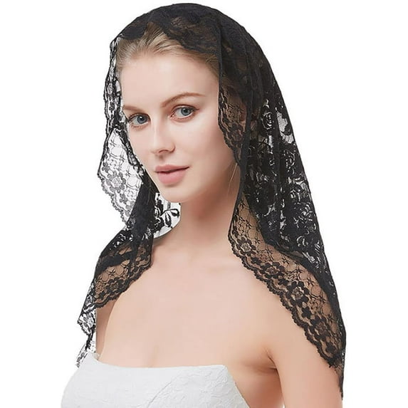 PIKADINGNIS Lace Mantilla Catholic Church Veil Vintage Chapel Veils Mass Head Covering Triangle Lace bridal Shawl Latin Scarf