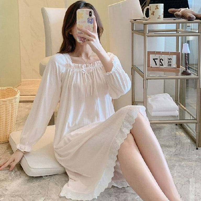 PIKADINGNIS Lazy Style PJS Autumn Womens Long Lace Sleepwear Home