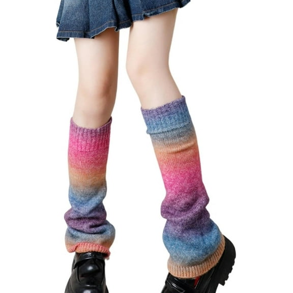 PIKADINGNIS Leg Warmers for Women Y2k Cute Girls Rainbow Kawaii Cotton Knitted Gradient Color Soft Knee-high Loose Slouch Casual