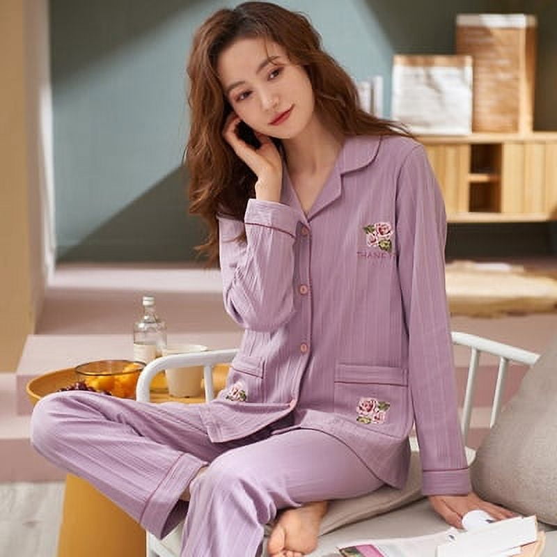 PIKADINGNIS Long Sleeve Cotton Pajamas Set Spring Autumn Winter Women  Pajama Set Mother Sleepwear Pyjamas Homewear &Nightwear Set 