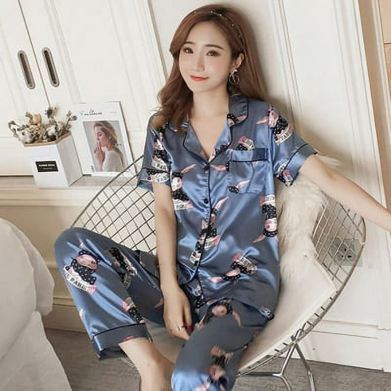 PIKADINGNIS Long Sleeve Silk Pajamas Spring Autumn Women Pajama Sets Print Cute  Sleepwear Pyjamas 3XL 4XL 5XL 85kg Nightwear 
