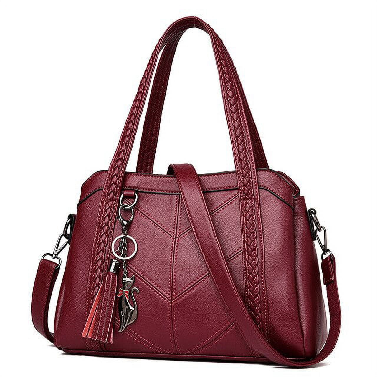 Fashion Women PU Leather Bag Large Capacity Shoulder Bags Casual Tote  Simple Top-handle HandBags,Red - Walmart.com