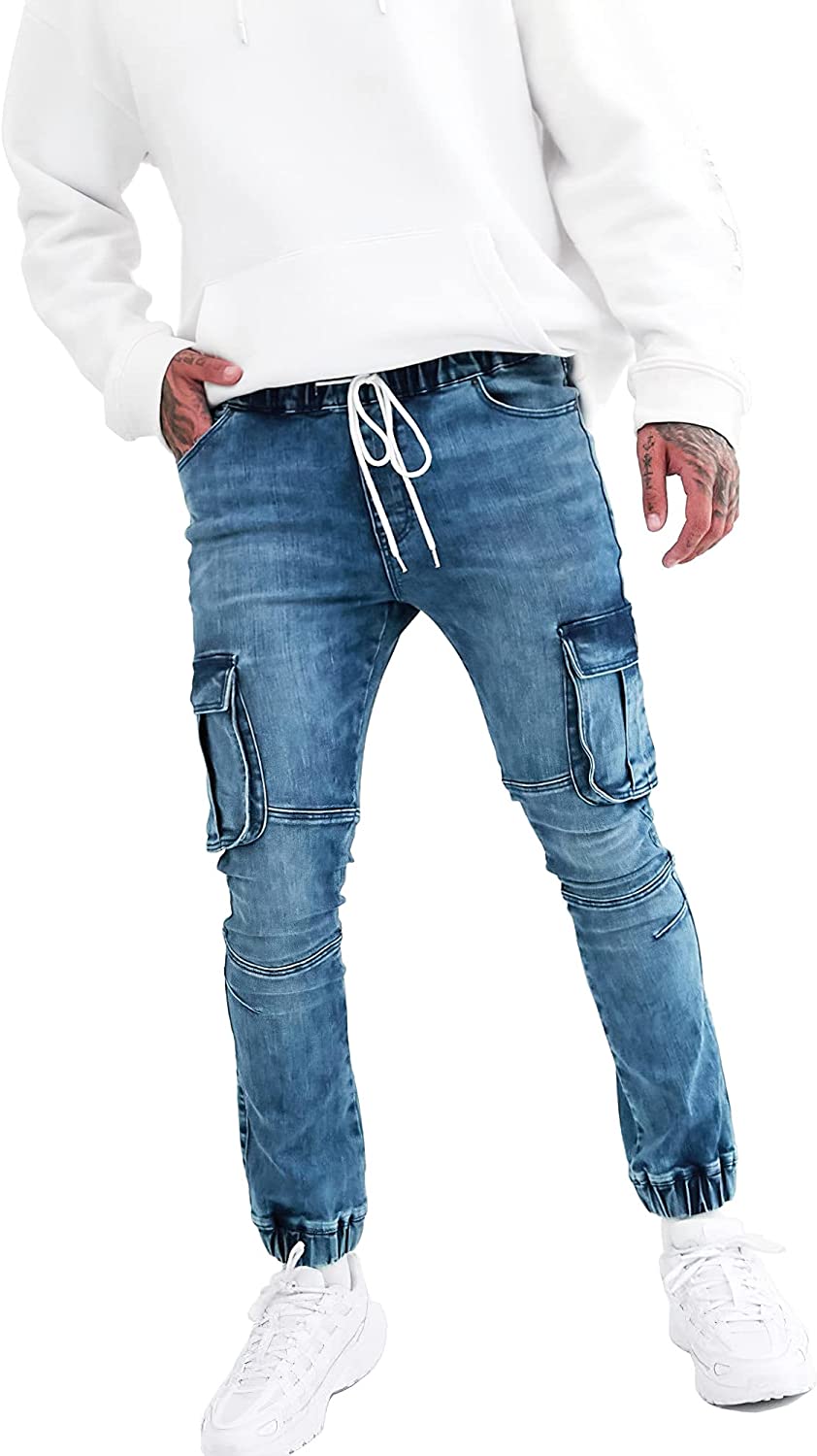 PIKADINGNIS Men's Vintage Distressed Drawstring Elastic Waist Tapered