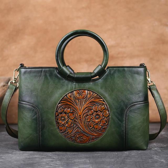 PIKADINGNIS New Retro Handmade Embossed Shoulder Bag for Women High Quality  Leather Women Handbag Large Capacity Female Messenger Purse Bags 