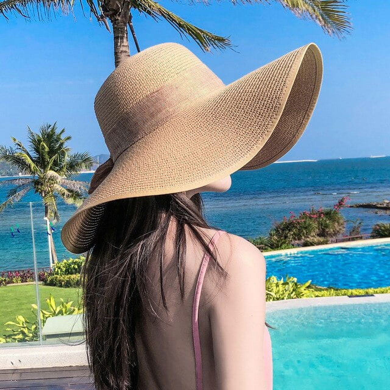 Women Fashion Summer Bow Straw Foldable Hat Beach Sun Protection
