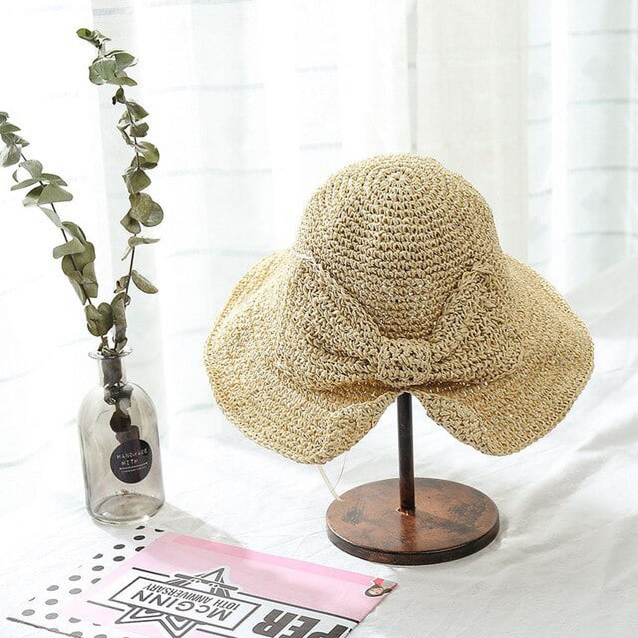 PIKADINGNIS New Women Panama Raffia Bow Sun Hat Wide Brim Floppy Summer  Hats for Women Beach Panama Straw Dome Bucket Hat Femme Shade Hat 