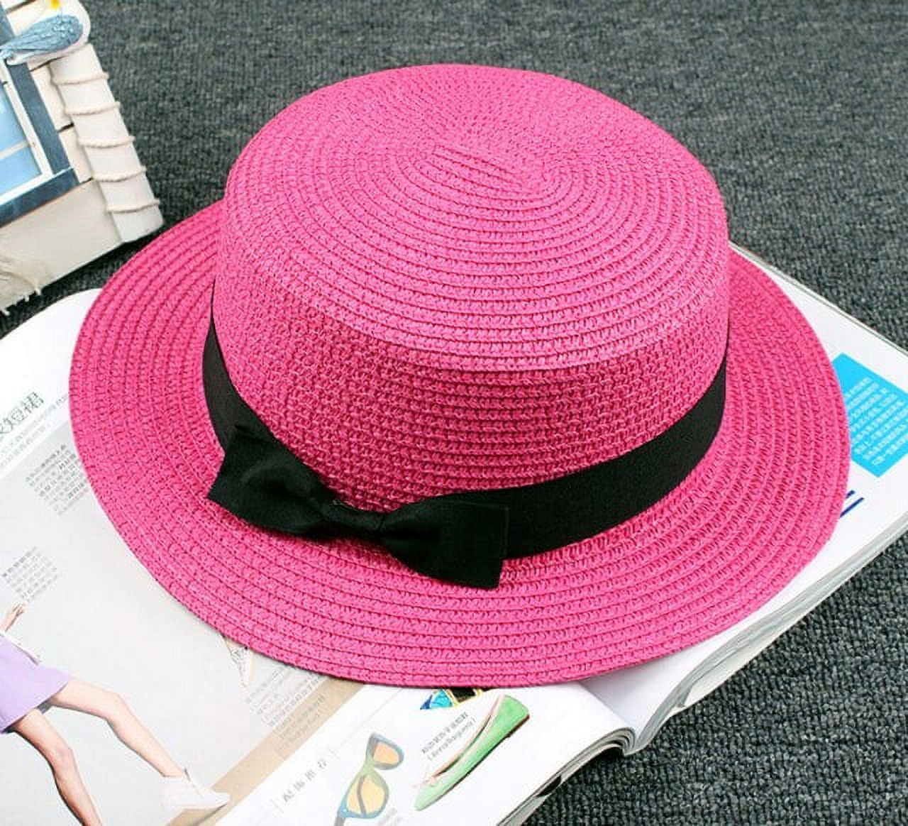 PIKADINGNIS New Women Summer Hat Beach Straw Hat Panama Ladies Cap  Fashionable Handmade Casual Flat Brim Bowknot Sun Hats for Women Hat 