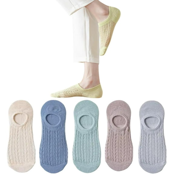 PIKADINGNIS No Show Socks 5 Pairs for Women 5-10 Low Cut Non Slip Silicone Thin Mesh Cotton Breathable Summer Invisible Flat