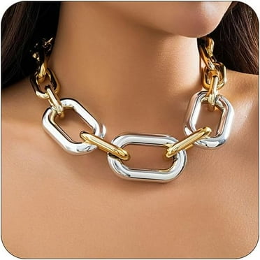 PIKADINGNIS Punk Chunky Cuban Link Choker Necklace for Women Thick Gold Silver Cuban Link Neck Chain Punk Statement Hip Hop Party Neck Jewelry