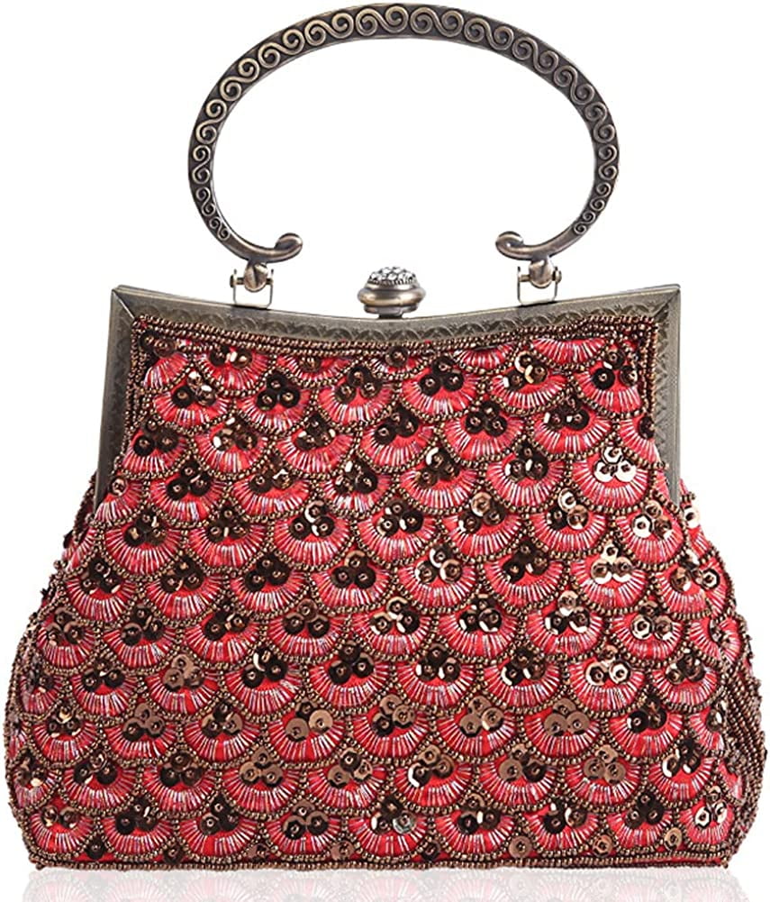 PIKADINGNIS Retro Hollow Handbag for Women Leather Shoulder Bag Evening  Clutch Bag Kiss Lock Closure Crossbody Bag Purse