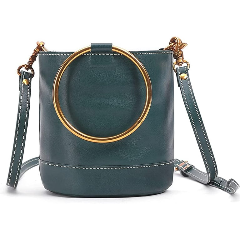 PIKADINGNIS Retro Shoulder Bag for Women Genuine Leather Bucket Bag Top  Handle Handbag Drawstring Crossbody Bag Purse